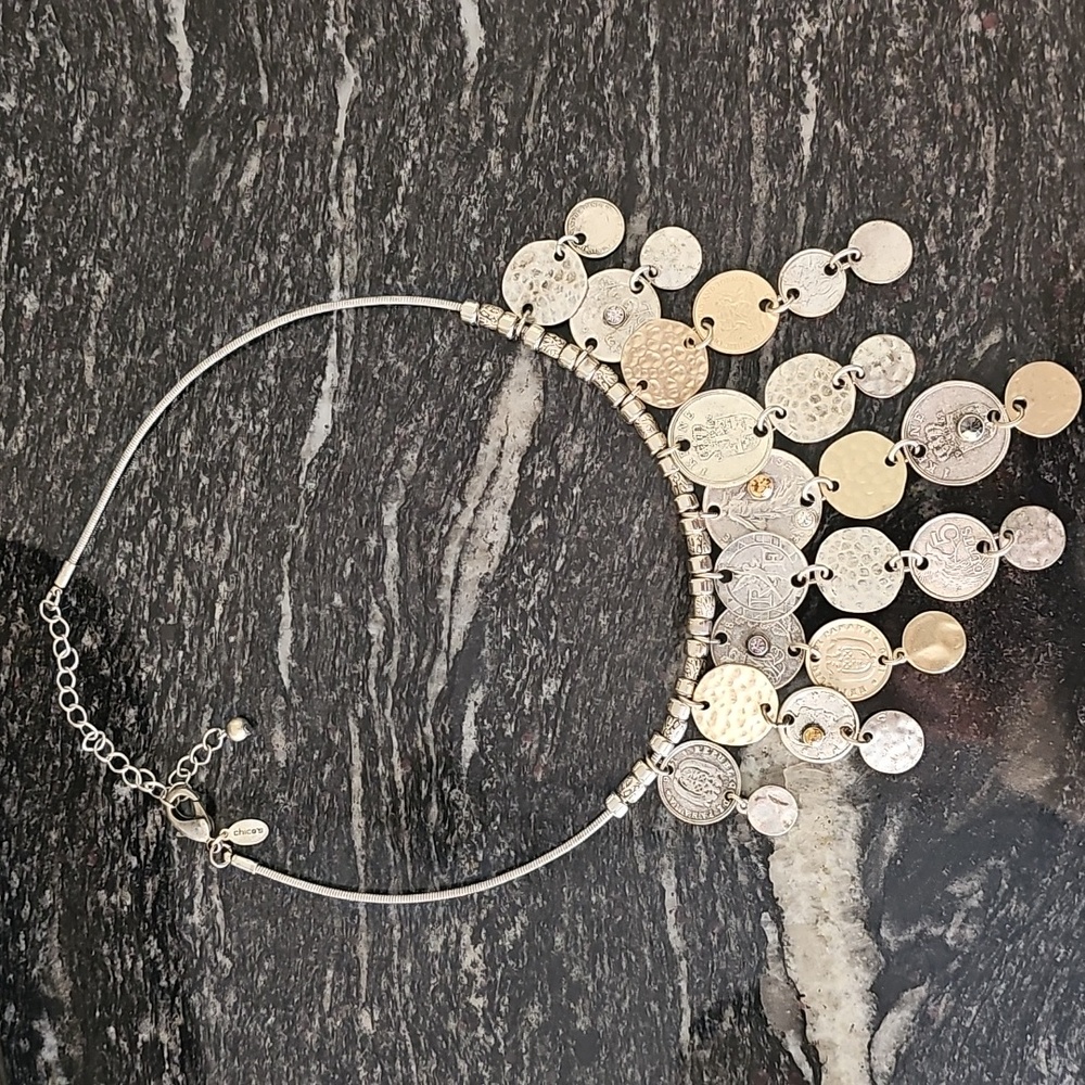 Chico's Mixed Coin Gold and Silver Boho Choker Necklace